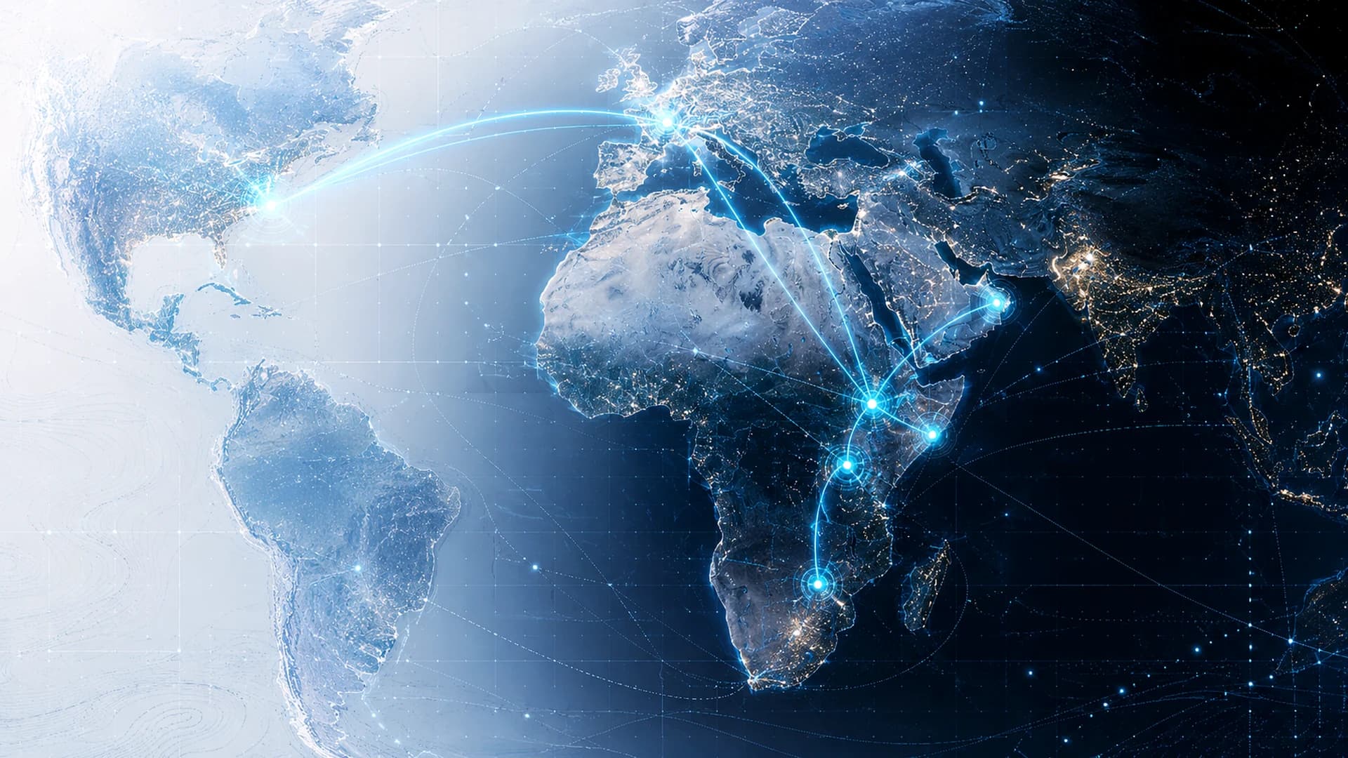 Artistic regional footprint map showing Xidar office and coordination markets across Africa, Canada, UK, and Gulf routes