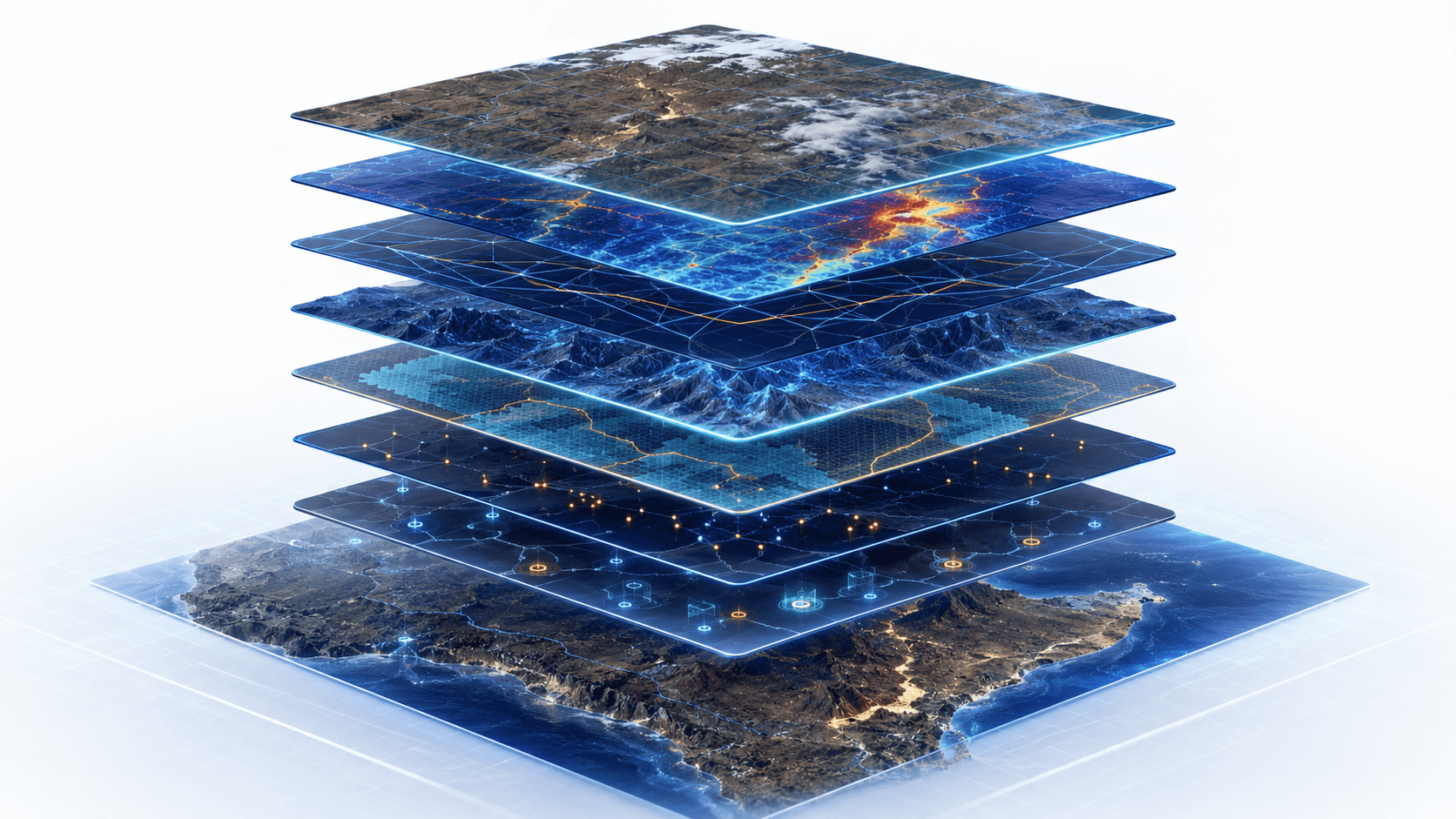 Clean layered satellite imagery stack representing spectral processing inputs